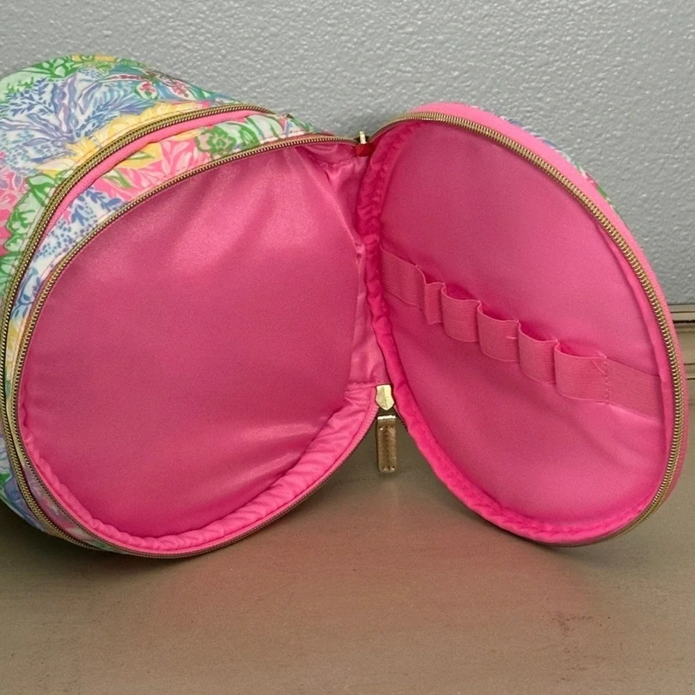 Lilly Pulitzer Travel Makeup Organizer Floral Pink Round Train Case Bag Pink